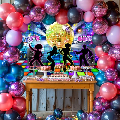 Avezano Disco Backdrop Back to 70s 80s 90s Dance Party Decorations Banner Let's Boogie Birthday Party Photo Booth Backdrops 70.8 x 43.3 Inch Background - Image 3