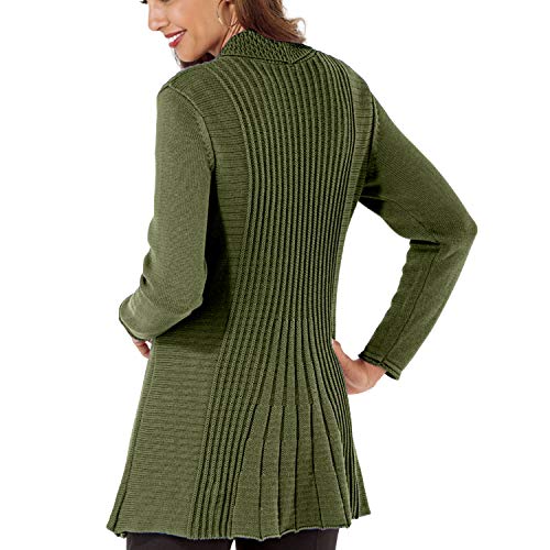 Cardigans for Women Long Sleeve Midweight Swingy Knit Cardigan Sweater W/Pocket-Olive (Medium)4
