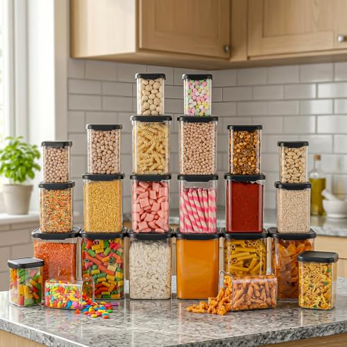 Image of Kitchen Storage Set Of 24 Airtight Containers Set For Kitchen Storage And Containers Box For Pantry Organization And Container For Kitchen Storage Containers Set of 24-(350ml+650ml+950ml+1400 ml)