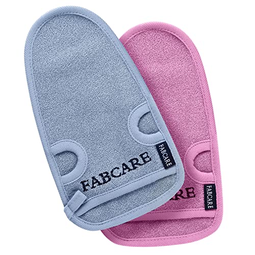 FABCARE Gant Exfoliant - DERMATEST - 2 Pièces - Nettoie Les Pores Du Corps Et Du Visage - Gant De Douche Exfoliant - BONUS 2 Ventouses Munies De Crochets - Gant De Massage Bleu Et Rose Cover