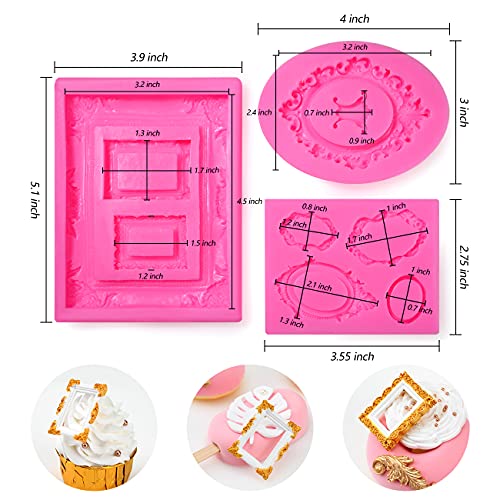 Image of Sakolla Photo Frame Silicone Mold - 3 Pack Picture Fondant Candy Chocolate Molds Cake Decorating, Sugar, Gum Paste, Chocolate, Cookies, Resin, Polymer Clay - Pink