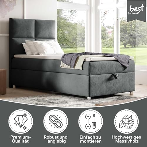 Best For Home Trinity K2 Boxspringbett Single Bonellfederkern | Boxspringbett mit Matratze und Topper | Boxspringbett 80x200 mit Bettkasten| Einzelbett | Polsterbett - Lieferung an die Bordsteinkante – Bild 3