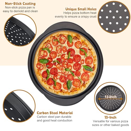 hunnycook 2 Pcs Pizza Trays for Oven -13" Pizza Pan with Holes and Handle, Carbon Steel, Non Stick Baking Tray Set for Cooking, Baking, Dishwasher Safe - Image 4