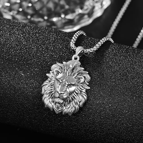 Lion Head Necklace for Men Women 925 Sterling Silver Lion Pendant Necklace for Father Son Boyfriend Husband Brother3