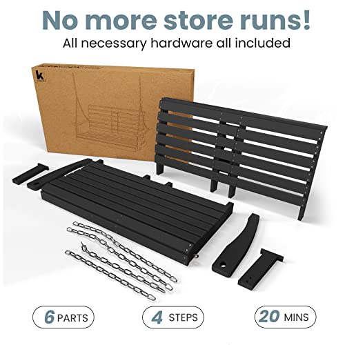 Kingyes Outdoor Hanging Porch Swing, 2 Seat Patio Swing Chair With Cup Holders, Waterproof Swing Chair Bench For Courtyard & Garden, 660Lbs Weight Capacity, Black #TOP4