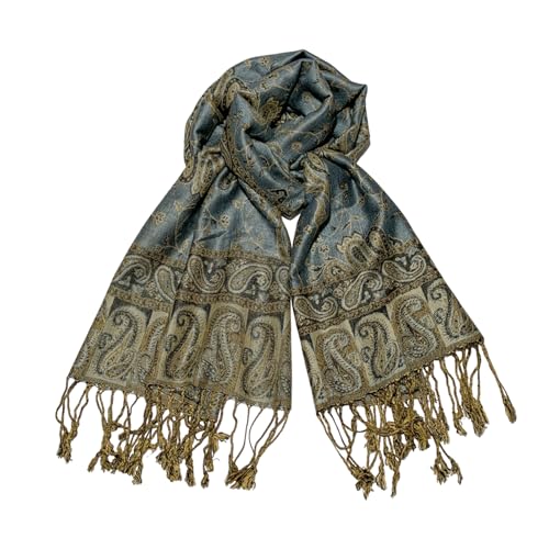 Image of Pashmina Scarf for Women Shawls and Wraps Reversible Paisley Vintage Jacquard Soft Silky Rave Scarves Men