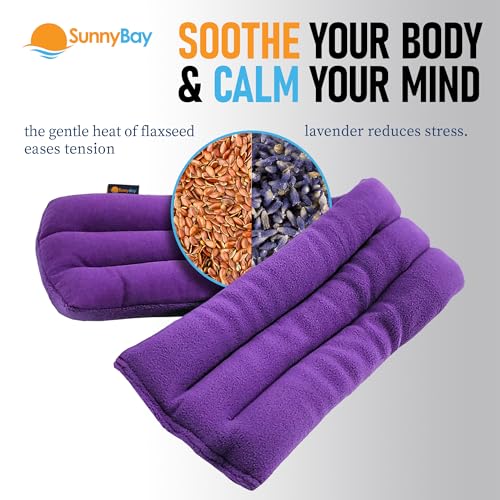 Image of SunnyBay Lavender Microwave Heating Pad, 26 inch Long Microwavable Neck Wrap & Heat Pack for Moist Hot Therapy, Heated Neck Warmer for Neck, Shoulder & Back Pain Relief, Flaxseed Filling, 26x6, Purple