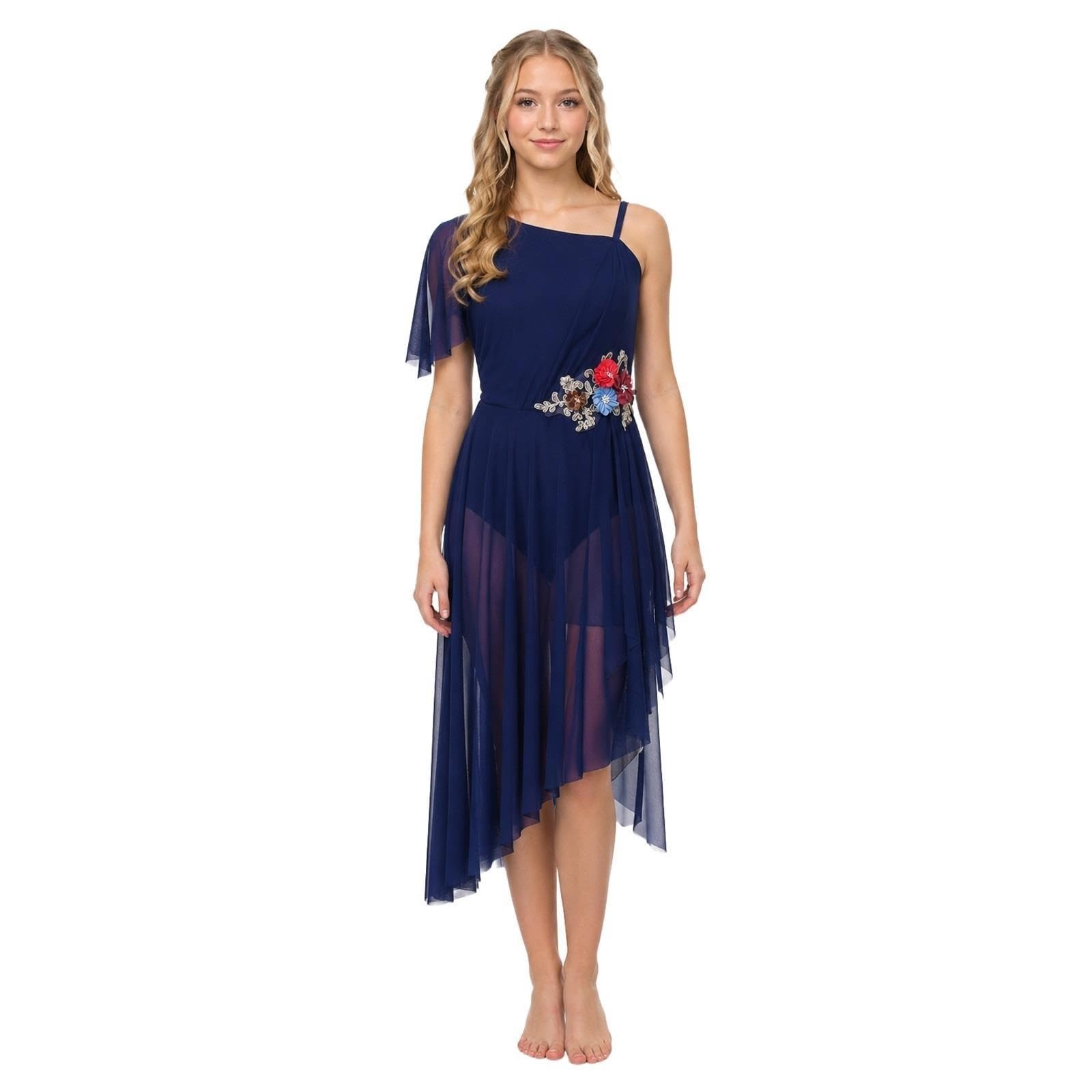 Costume da Danza Lirica Donna e Teen, Body Asimmetrico Floreale