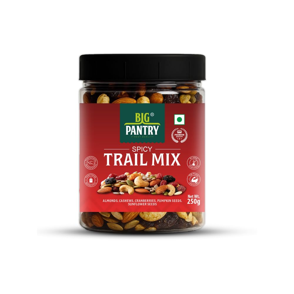 Big Pantry Masala Trail Mix 250g | Dry Fruits & Seeds Mix with Spicy Masala | Almond, Cashew, Cranberry, Black & Red Raisin, Pumpkin, Sunflower & Watermelon Seeds | 8 Superfood in 1 Mix | Pack of 1