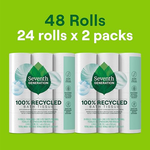Seventh Generation Toilet Paper White Bathroom Tissue 2-ply 100% Recycled Paper without Chlorine Bleach 24 count, Pack of 2 - Image 4