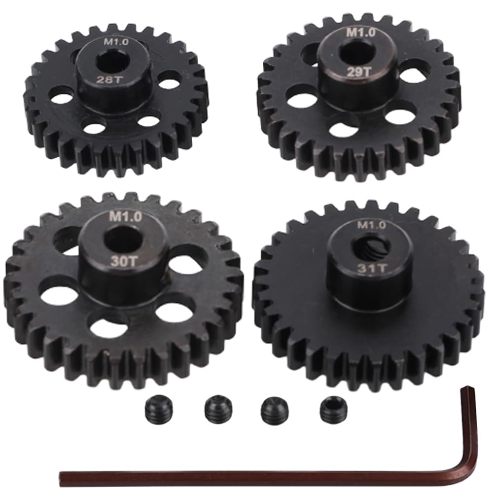 JIECHUN 4PCS M1 5mm Shaft Hole 28T 29T 30T 31T Steel Pinion Motor Gear Compatible with 1/8 RC Car Brushed Brushless Motor