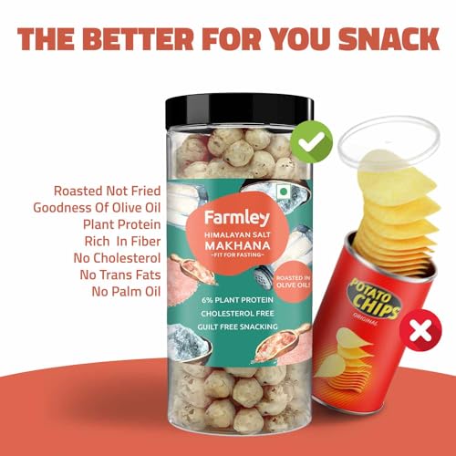 Image of Farmley Roasted and Flavoured Himalayan Salted Makhana I Namkeen & Puffed Snacks | Healthy Snack | Cholesterol & Gluten Free | Rich In Protein & Fiber | Roasted In Olive Oil - 77g Each (Pack of 6)