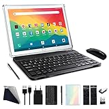 FEONAL 2023 Neueste Tablet 10 Zoll Android, 4G LTE Tablette PC Mit 2 SIM Slot 4GB RAM 64GB ROM 128GB TF Tablet Mit Tastatur Maus Stift OctaCore 1080P FHD 6000mAh 13 MP Bluetooth WiFi GPS OTG-Silber