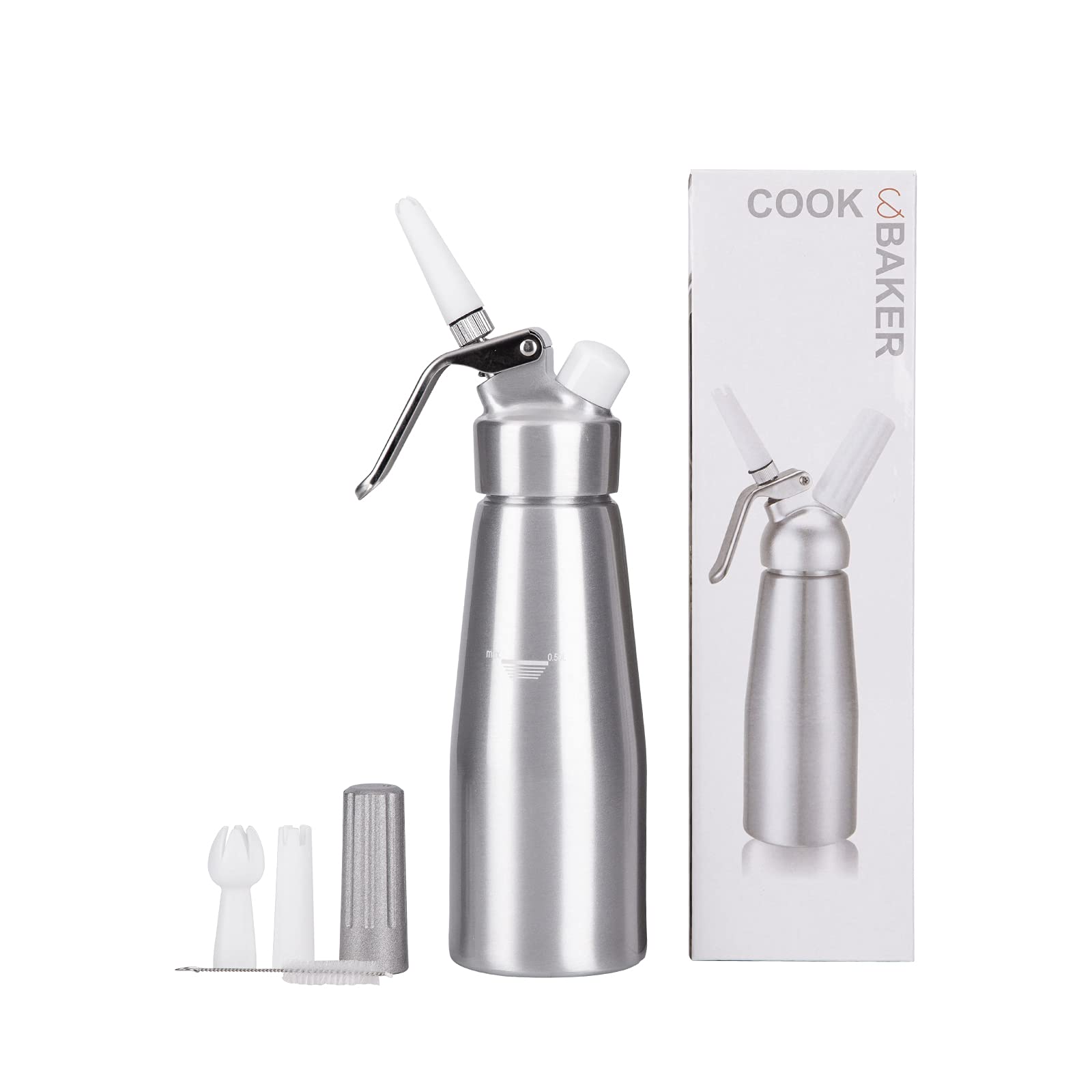 Premium Aluminium Whipped Cream Dispenser, 3 Decorating Nozzles and Cleaning Brush, Entemah 500ml Whipped Cream Charger Use 8 Gram N2O Cream Chargers (Not Included) Cream foamer UK