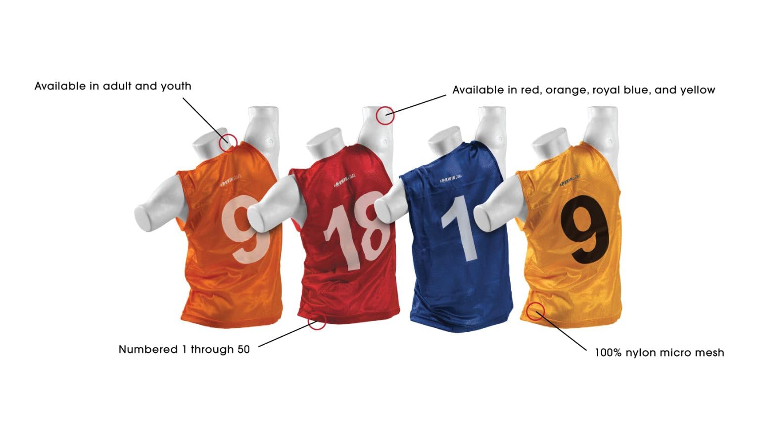 Kwik Goal Adult 1-50 Numbered Vests, Red