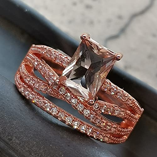 Women Fashion 18K Rose Gold Plated Emerald Cut AAA Cubic Zirconia Cross Engagement Wedding Rings Gift3