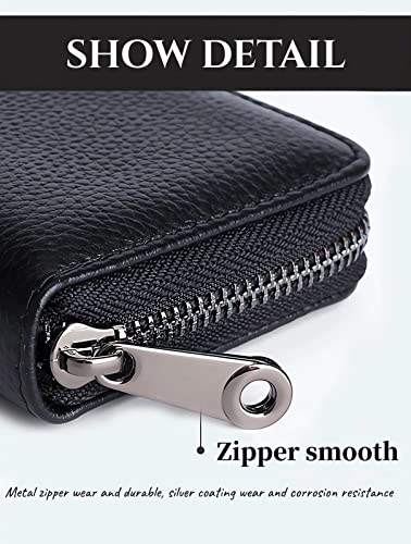 Credit Card Holder Genuine Leather Small Card Wallet for Women or Men 20 Card Slots RFID Blocking Accordion Wallet with Zipper (Black 11)4