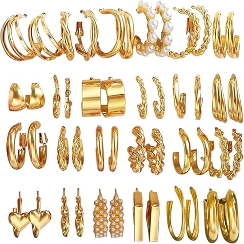 Juego de 24 pares de pendientes de aro de oro para mujer, pendientes de moda para mujer, para novia, esposa, buenos amigos, cumpleaños, Navidad, día de San Valentín, Free Size, Zinc, Aleación de cinc.