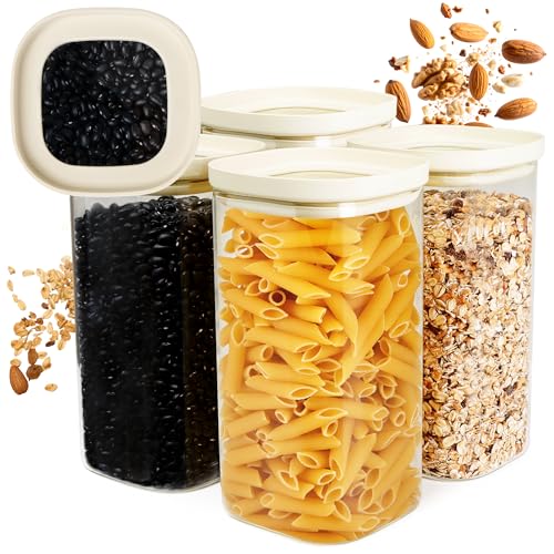 Dalena Home® Bocaux Verre Hermétique Empilable, Set de 4 Verre Borosilicate Robuste + Etiquettes (4x 1500ml) - Boîte Rangement Cuisine - Pot Carrée