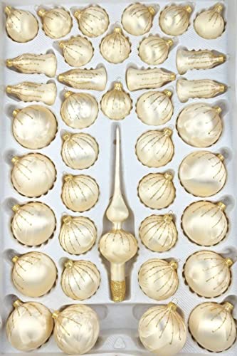39 TLG. Glas-Weihnachtskugeln Set in 'Ice Champagner Gold' Regen -...