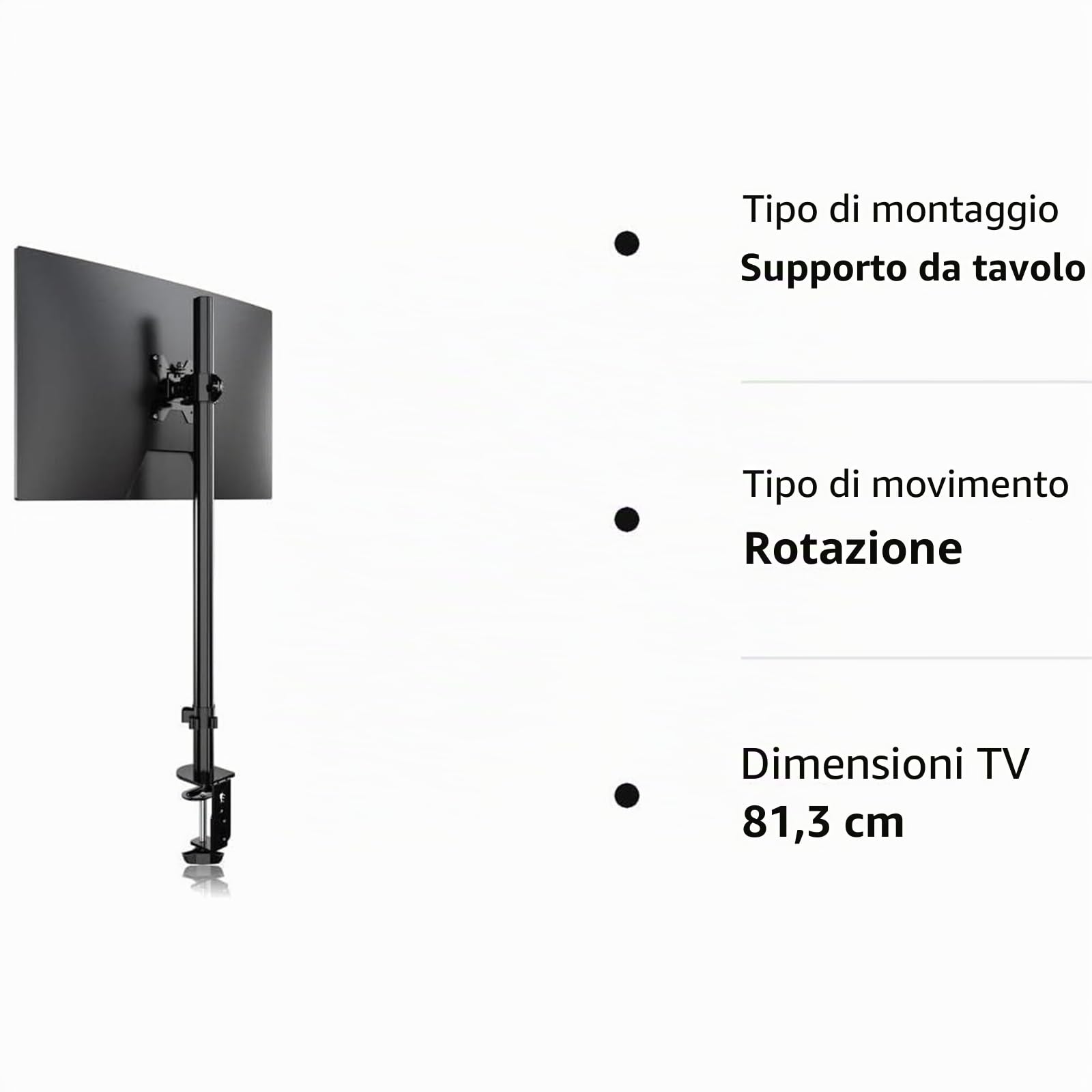 Pholiten Braccio per Monitor Singolo Extra Alto, Supporto Regolabile 800mm per Schermi LCD 13-32 Pollici, Portata Fino a 10kg, MD9801