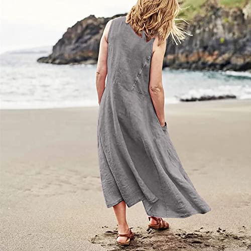 Plus Size Cotton Linen Summer Dresses for Curvy Women 2025 Sleeveless Maxi Vacation Beach Sundresses with Pockets