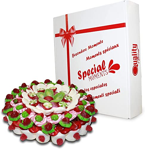 Quality Roasters Coffees Tarta de Chuches Red Flower, Diámetro de 28 cm. Sin Gluten. Golosinas...