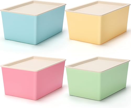 Miniatura 12 de Menkxi 4 Piezas Contenedores de Almacenamiento con Tapas Contenedores Apilables de Plástico para Organizar Estantes Caja de Adornos Navideños Cestas