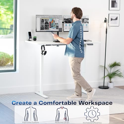 Image of VIVO White 60 x 30 in Standing Desk, DESK-KIT-1W6W-30 | Electric, Holds 220 lbs, Sit Stand, Height Adjustable, Extra Deep Table Top, Memory Presets, 1B Series, White Frame