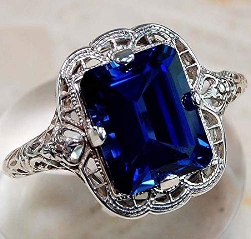 Yuren Elegant Huge Natural 3.5Ct Tanzanite 925 Silver Sapphire Ring Women Wedding Engagement Size 6-10 (US Code 6)