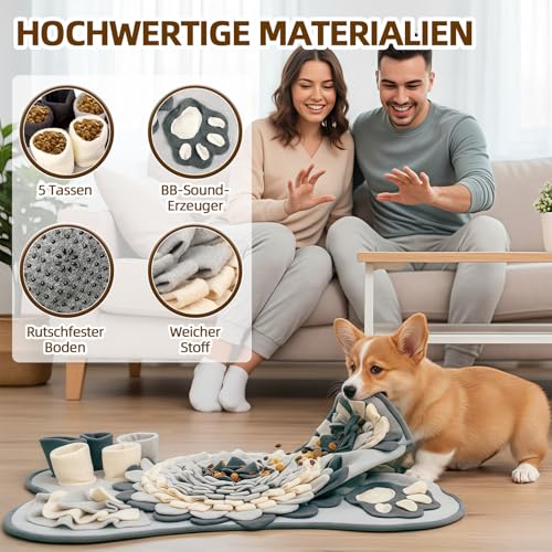 Schnüffelteppich Hund, Interaktive Suchspiel Futtermatte, Langsamfü, Hundes bereichern, Anti Rutsch Waschbare Schnüffelmatte – Für Welpen und Mittelgroße Hunde(64 x 40cm)