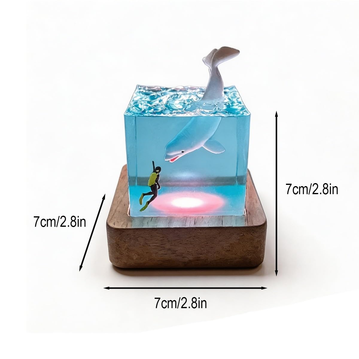 Lampada artigianale in resina, diorama squalo balena realistico, luce notturna decorazione marina, lampada da tavolo USB per camera e scrivania(B,With base 5cm/2.0in)
