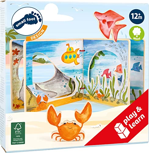 small foot Bilderbuch Unterwasserwelt, interaktives Buch aus Holz für Kinder, mit Krabbe und Fisch, ab 12 Monaten, 11290