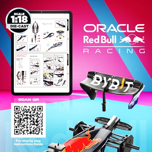Image of Formula 1 Miami GP RB19 Model Kit - 1:18 Scale Argentinian fan competition winner. Neon pink & teal Miami Vice F1 RB19 Model Inspired by Max Verstappen Building kit, Collectible diecast, 140 Pieces
