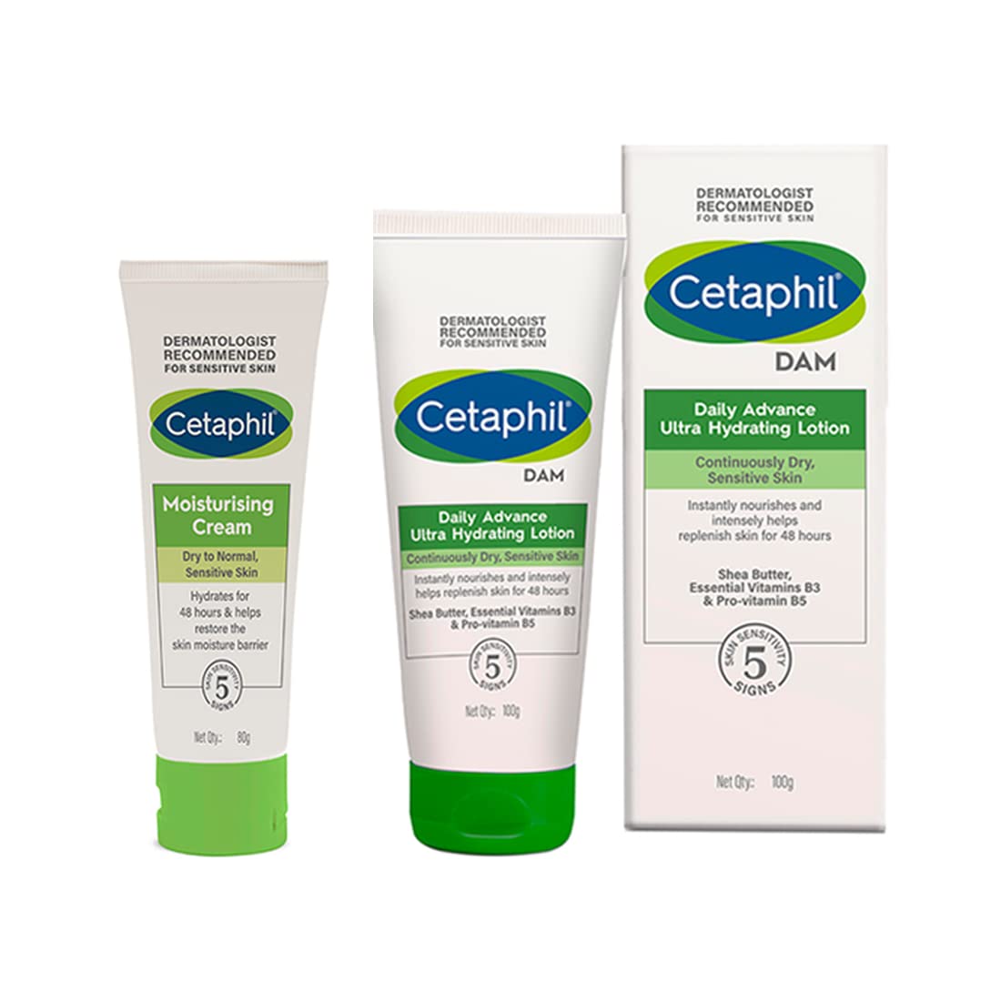 Cetaphil Moisturising Cream 80g and DAM 100g Combo
