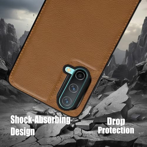 Image of Leather Case for OnePlus Nord CE Premium Protective Stylish Slim Cover with Shockproof Raised Edges Brown