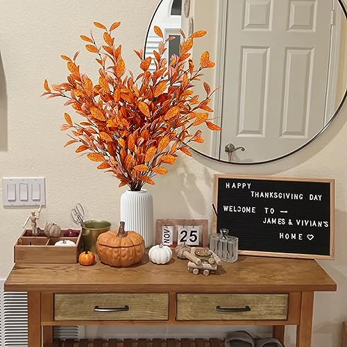 Sggvecsy 6 Pcs Artificial Fall Eucalyptus Stems Fall Eucalyptus Leaves Silk Autumn Leaf Branches Fall Decorations for Home Vase Thanksgiving Table Centerpieces Harvest Festival Decor (Orange) - Image 3