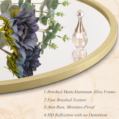 Image of Gold Bathroom Mirrors for Wall Round Horn Circle Brushed Small Mirror Wall Mounted Mirrors Anti Rust Aluminum Ative Mirror for Entryway Hallway Entrance Housewarming