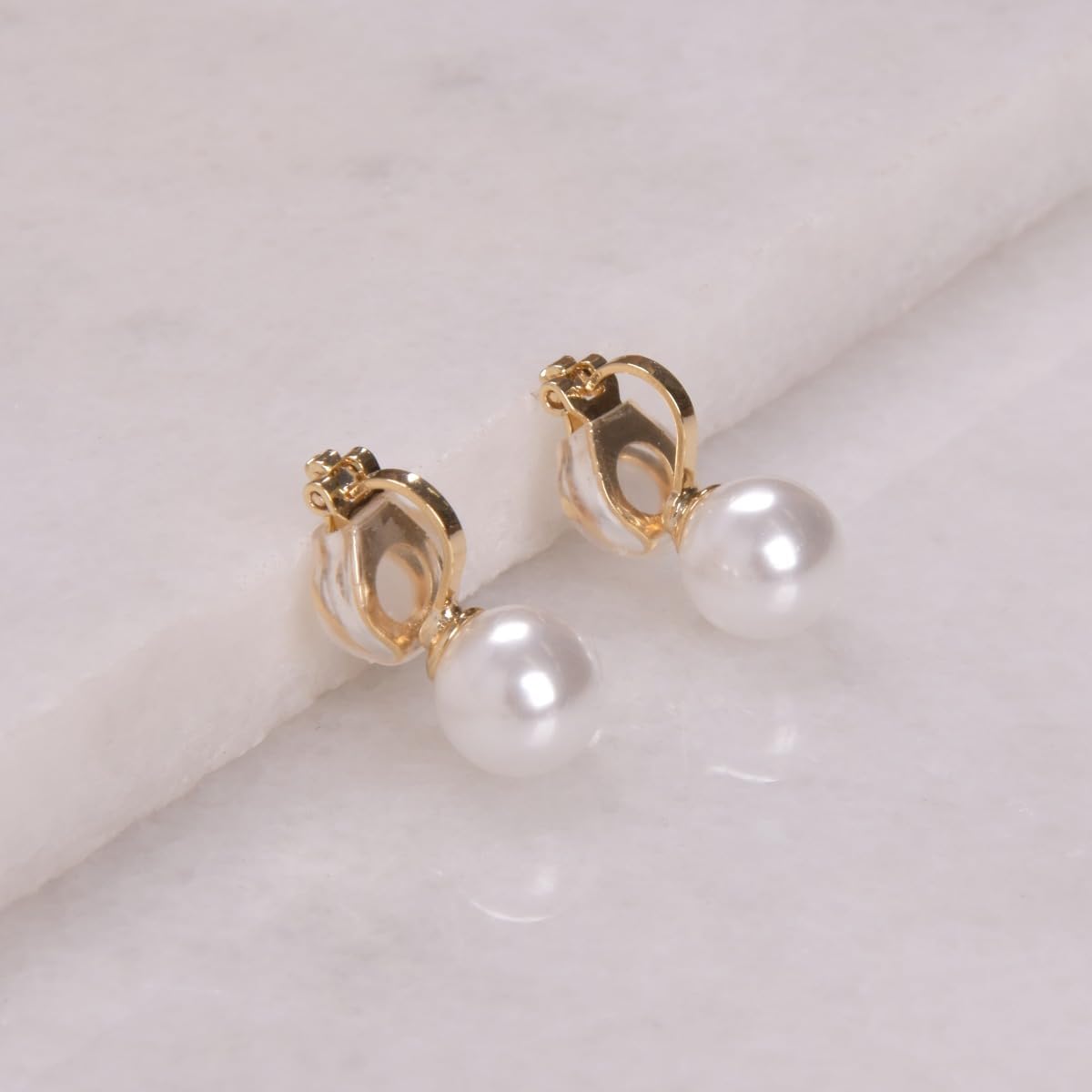 Big Simulated Pearl Clip On Earrings for Women - Oversized Classic Faux Round Large Clip Ons, Hypoallergenic and Safe for Sensitive Ears - Image 4