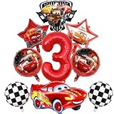 9PCS Red Racing Birthday Party Supplies Number Balloons for Kids 3rd Birthday Party Supplies Race Theme Foil Balloons Party Decorations