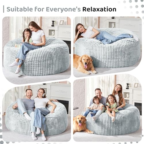 Image of HABUTWAY 4FT Bean Bag Chair, 4' Large Bean Bag Chairs for Adults with Removable Stripe Plush Cover, Memory Foam Beanbag Chair for Living Room Bedroom Dorm,Light Grey