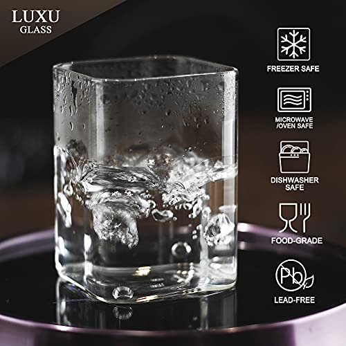 Luxu Drinking Glasses 8 Oz,Thin Square Glasses Set Of 4,Elegant Bar Glassware For Water,Juice,Beer, Drinks,And Cocktails And Mixed Drinks,Lead-Free Square Glass,Glass Drink Tumblers #TOP1