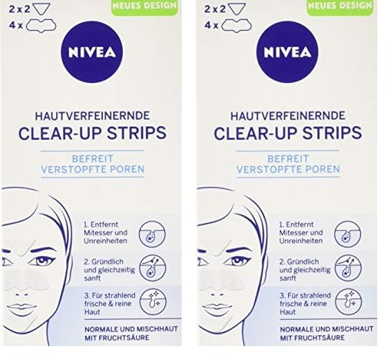 NIVEA hautverfeinernde Clear-Up Strips (6 Stück), Reinigungs-Strips für das Gesicht mit Fruchtsäure, entfernen Mitesser und Unreinheiten (Packung mit 2)