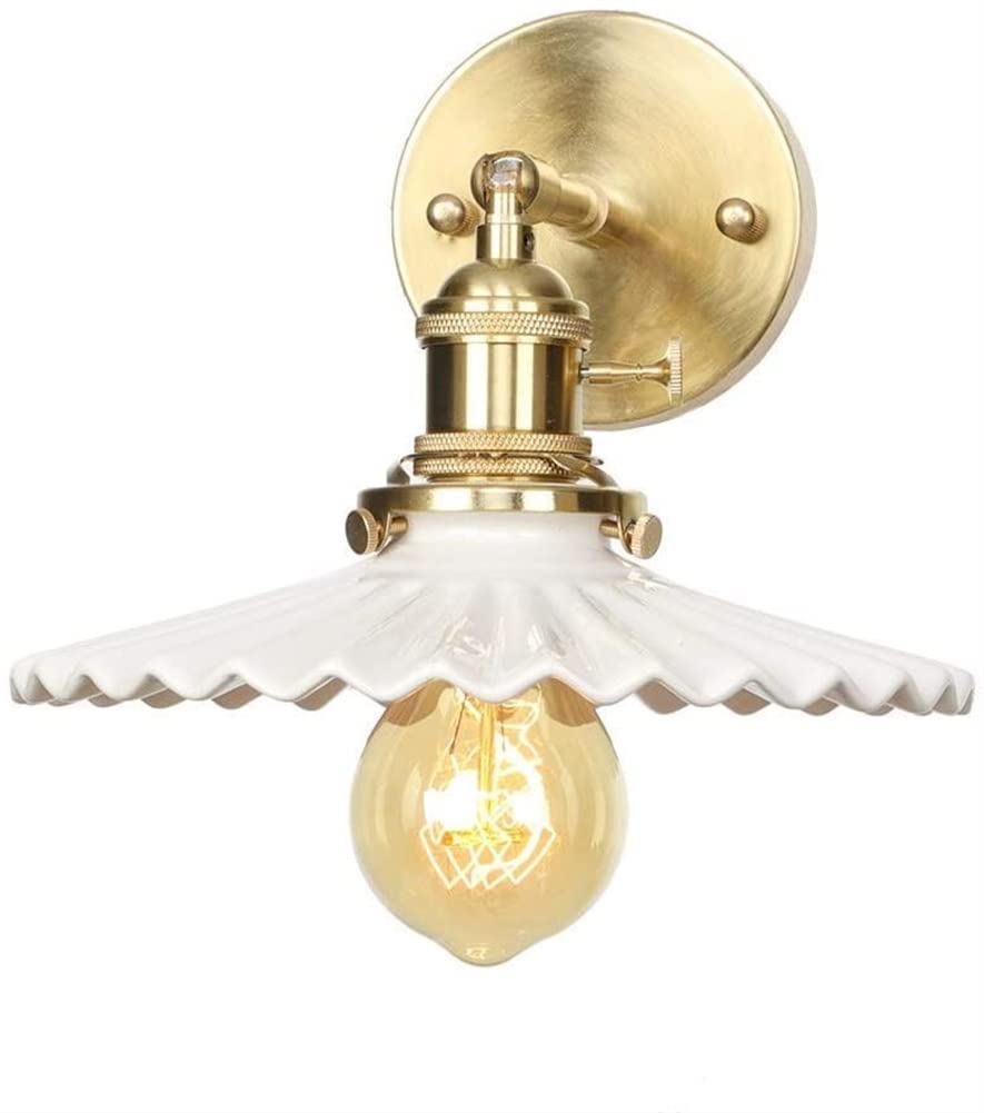 Applique da Parete Vintage a 1 Luce con Paralume in Ceramica, Applique da Parete in Ottone, Applique da Parete su/Giù per Bagno, per Soggiorno e Cucina, Attacco E27, Applique da Parete Moderne