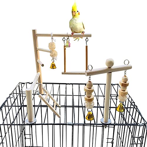 jinshang Parque de pájaros Parrot Play Gym Parakeet Cage Jaula Soporte de madera Percas para parque infantil Escaleras Juguete Birdcage Accesorios para pequeñas cacatúas Cockatiel Lovebirds Budgie