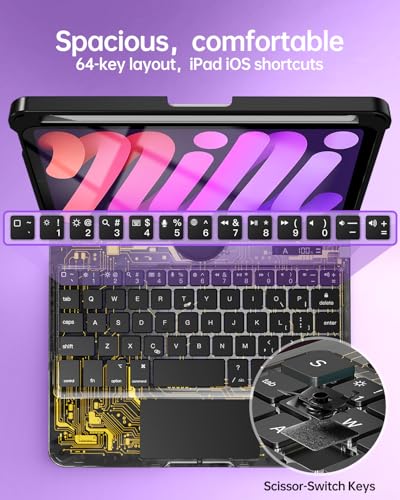 Image of Intermerge Keyboard Case for iPad Mini 7 (A17 Pro, 2024) & Mini 6 (2021) 8.3 inch - 360 Swivel Multi-Touch Trackpad, 7-Color RGB Backlit Keys, Pencil Holder, Type-C Charging, Power Indicator-Shadow Pulse