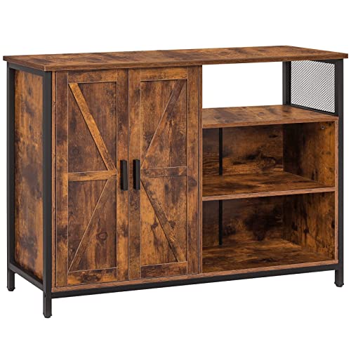 WEENFON Floor Storage Cabinet, Buffet Storage Cabinet with 2 Barn Doors, Industrial Sideboard with Adjustable Shelves, Buffet Table for Dining Room, Living Room, Kitchen, Rustic Brown