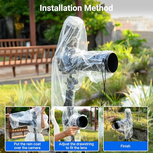 Image of 2 Pack 18 inch Long Camera Rain Cover with Flash Dust Sleeve Protector for Canon EOS R5 R6 Rp 5D 6D 7D 90D 80D 77D 70D Z7II Z6II Z5 Z50 D850 D810 D780 D750 D610 D500 D3500 D5600 D7500