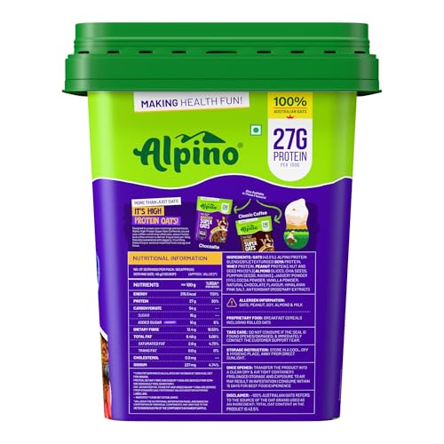 Image of ALPINO 27% High Protein Oats Dark Chocolate 2 kg - Rolled Oats, Protein Blend, Jaggery Powder, Cocoa Powder, Nuts & Seeds - 27g Protein, Source of Dietary Fibre & Healthy Fats, No Refined Sugar & Salt