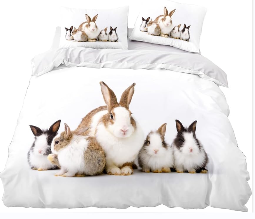 QBIDCSX Funda Nordica Cama 135 Conejo Funda Edredon 230x220 cm y 1 Funda de Almohada 50x75 cm para Niñas Niños con Cremallera Suave Transpirable 110gsm Microfibra Fundas Nordicas